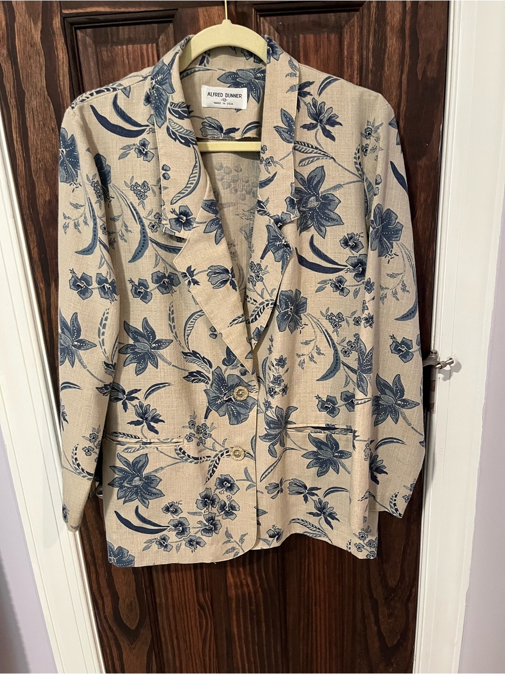 Alfred Dunner Women's Linen Cream Floral Blazer